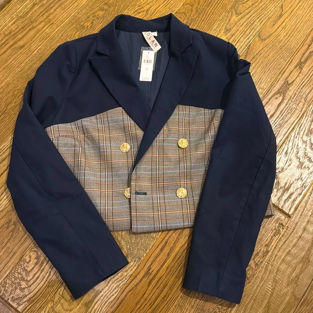 New blue/plaid cropped blazer